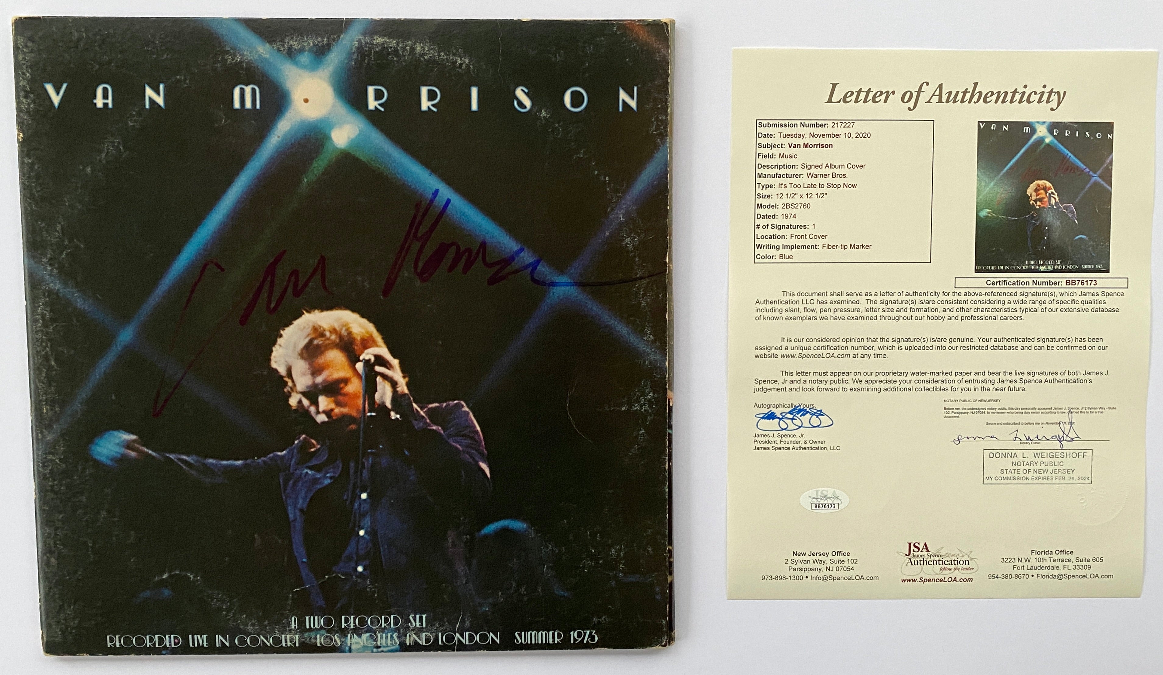 VAN MORRISON Autograph IN-PERSON Signed 