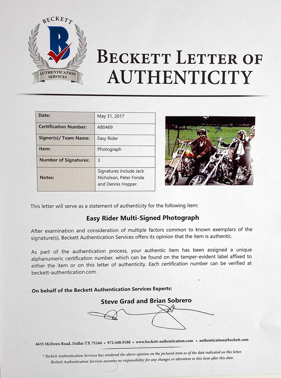 EASY RIDER NICHOLSON FONDA HOPPER Signed Autograph 10x8 Photograph x3 Beckett Authentication