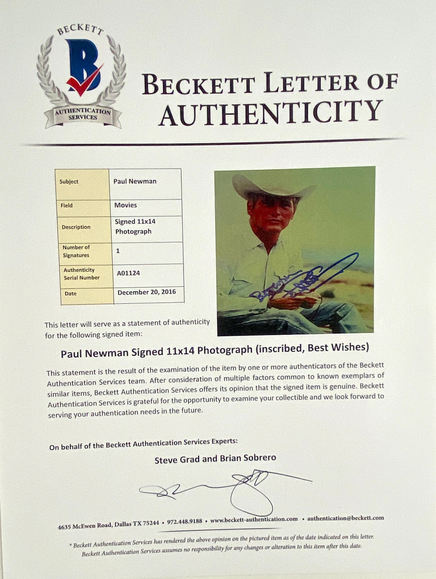 PAUL NEWMAN Autograph Signed Photo 11x14 Beckett Authentication