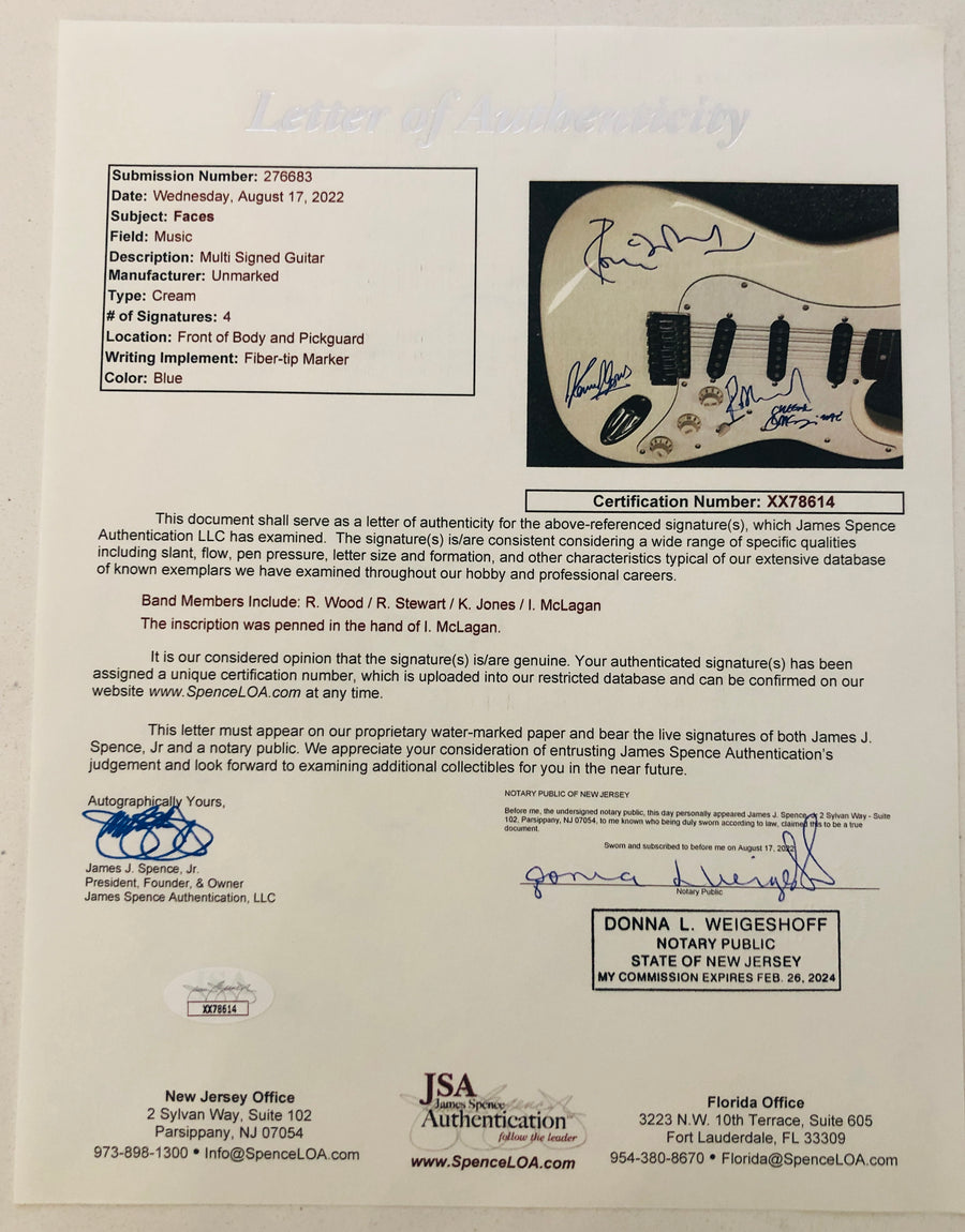 THE FACES ROD STEWART Group Signed Autograph Guitar  X 4 JSA Authentication