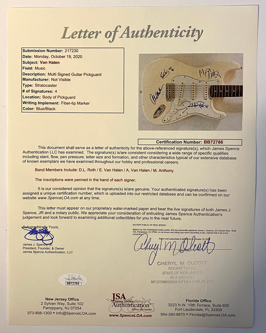VAN HALEN X4 GROUP Signed IN-PERSON Autograph Guitar JSA Authentication